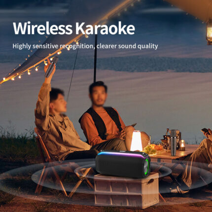Description Specifications The Amaya BD26 wireless Bluetooth speaker 4000mAh outdoor Karaoke with wireless microphone and colorful lights is a portable speaker that is perfect for outdoor karaoke parties and other events. It has a built-in 4000mAh battery that can provide up to 8 hours of playtime on a single charge. The speaker also has a wireless microphone and colorful lights that can create a fun and festive atmosphere. The speaker is also easy to use. Simply connect your device to the speaker via Bluetooth and start playing your favorite music. You can then adjust the volume and bass using the buttons on the speaker. To start karaoke, simply plug the wireless microphone into the speaker and start singing. The speaker also has 5 different entertaining sound effects that you can add to your karaoke performances.